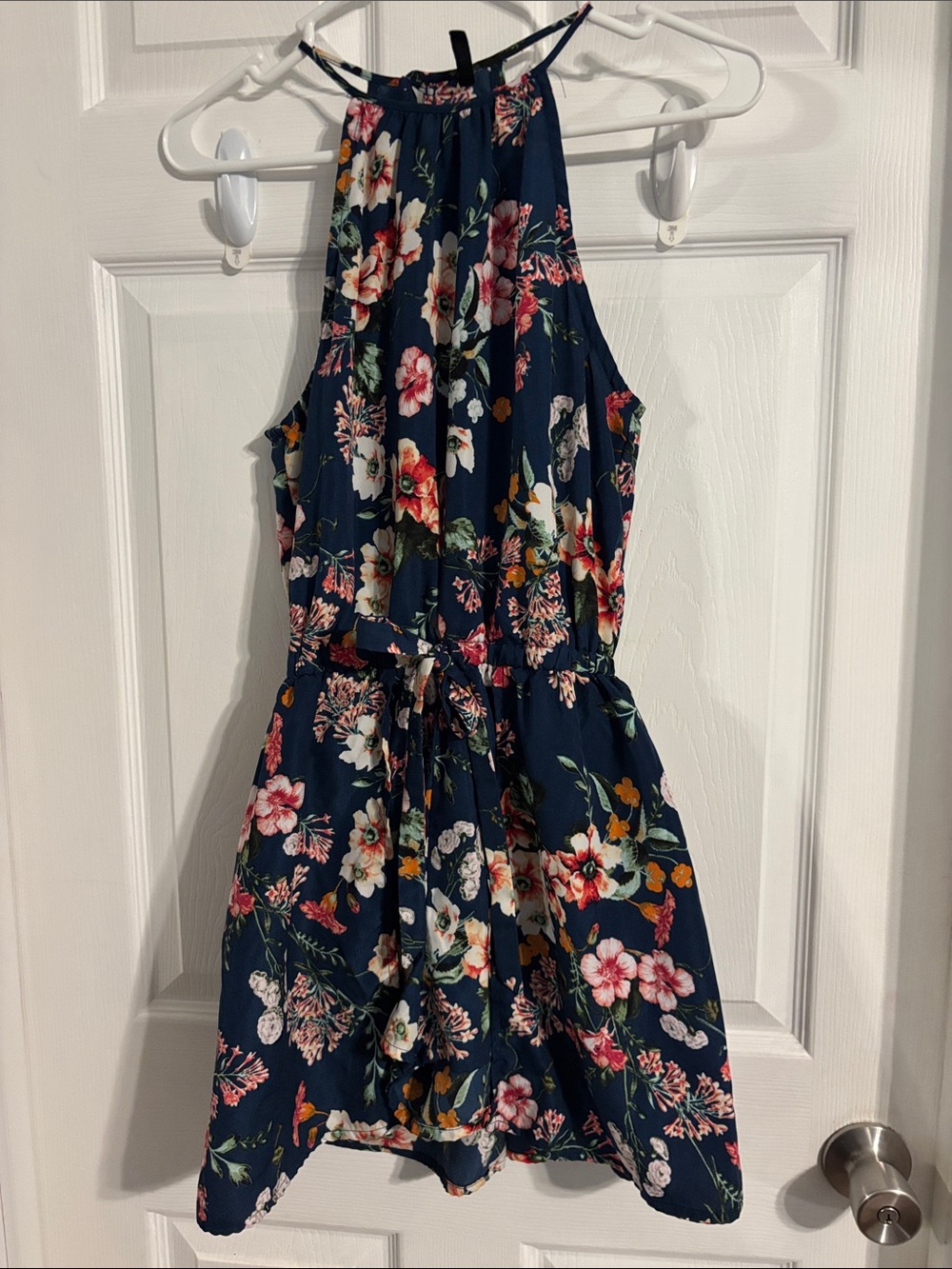 Navy Floral Halter Romper